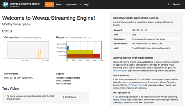 wowza streaming engine home page