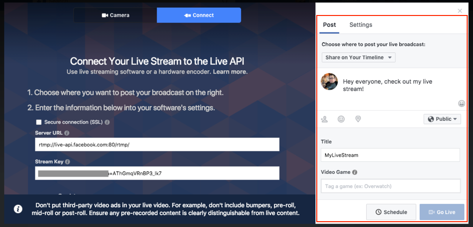 Facebook Live Connect your live stream to the Live API