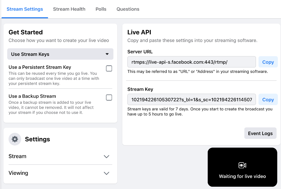 Facebook Live Stream Settings