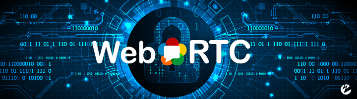 WebRTC security graphic with binary code