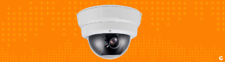 IP dome camera against orange background