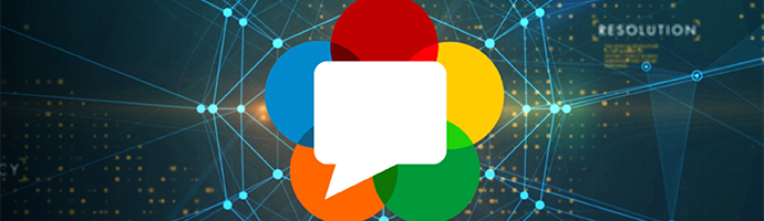 WebRTC logo with abstract graphics in background.