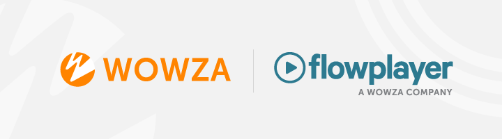 The Wowza logo next to the Flowplayer logo, including subtext 'A Wowza Company' to announce Wowza's acquisition of Flowplayer.