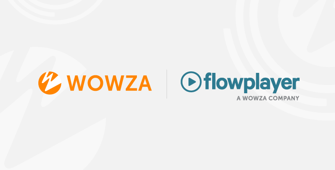 The Wowza logo next to the Flowplayer logo, including subtext 'A Wowza Company' to announce Wowza's acquisition of Flowplayer.