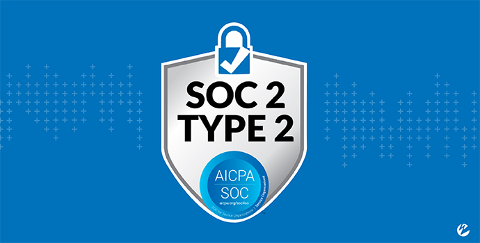 The SOC 2 Type 2 Logo before a blue background