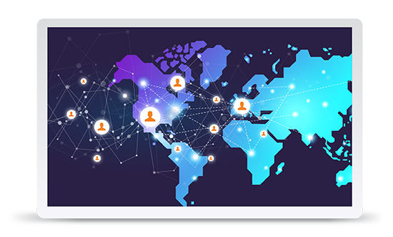 world map on a screen graphic