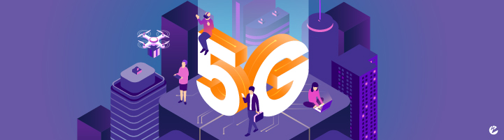 A cartoon of people using 5G to support different video streaming applications — including operating a drone, conducting business remotely, virtual reality, and more. 