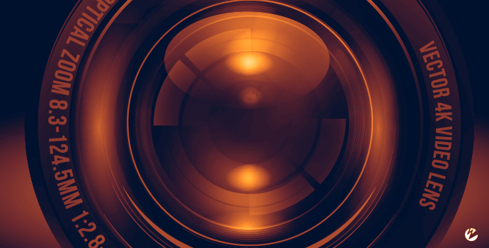 A close up image of the lens of a 4K video camera.