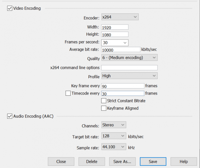 Figure 3.  An encoding preset from Wirecast.