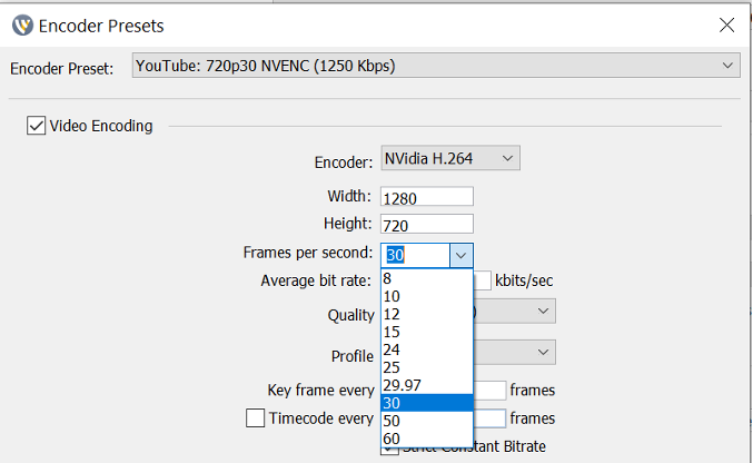 encoder frame rate set example