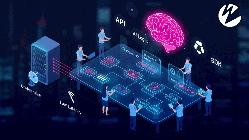 Graphic showing API, AI Logic, SDK, On-Premise, and Low Latency