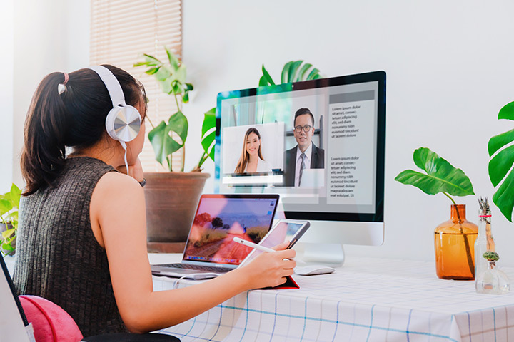 A remote employee on a video call.