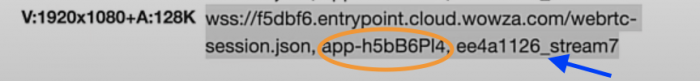 Screenshot showing how to identify the application name and stream name within the SDP URL.